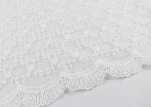 China Beautiful Embroidered Lace Fabric Scalloped Edge Lace Fabric For Ivory Wedding Dresses on sale
