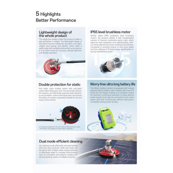 Telescopic Pole Solar Panel Washing Equipment Long Handled Brush For Cleaning Solar Panels