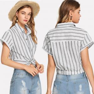 China 2019 Fashion women stripe design blouse with shirt collar on sale