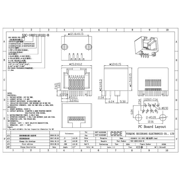 Yellow / Blue RJ45 Modular Jack 100 Base T For Computers