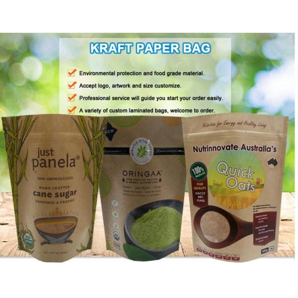 Eco friendly stand up food plastic paper bag pouch custom bag made of kraft paper with window