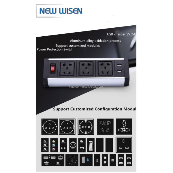 Table Edge Mounted Desktop Clamp Power Strip Socket 230V Brushed Copper