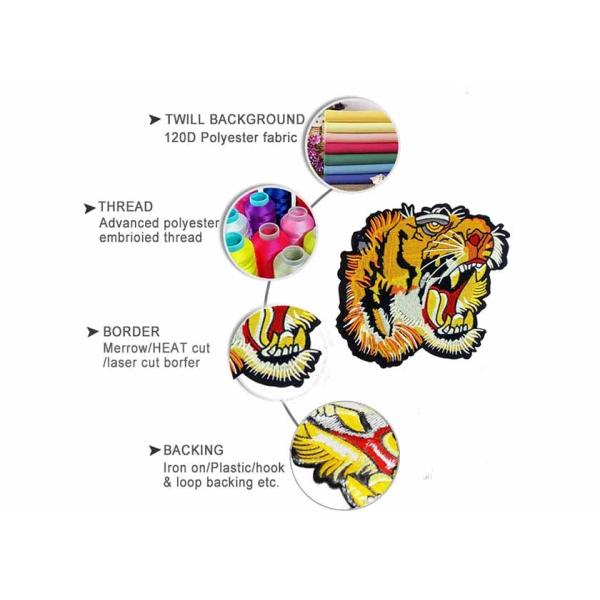 Yellow Merrow Iron On Embroidered Patches Blue Background Twill Fabric Tiger Iron On Patch