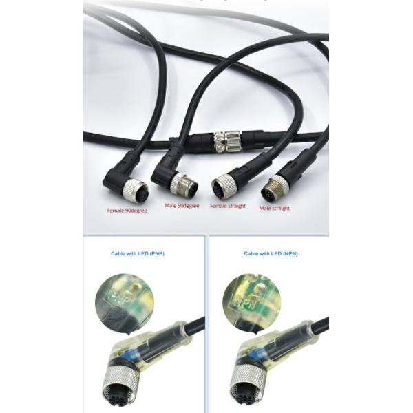 Right Angle M12 To M8 Connector Female Male PUR PVC Waterproof Cable Connector