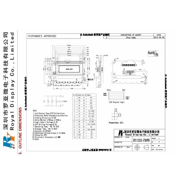 FSTN COG Module 122X32 Dots Graphic LCD Display with FPC Connector