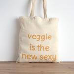 Veggie tote bag - cotton bag with sexy veggie text in gold - shopping bag,