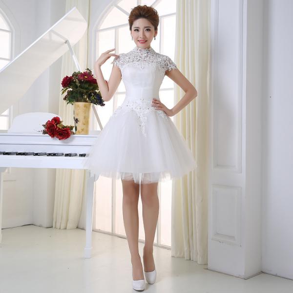 Buy New Spring And Summer Dress Short Paragraph Shoulder Thin Lace Bridal Dresses at wholesale prices