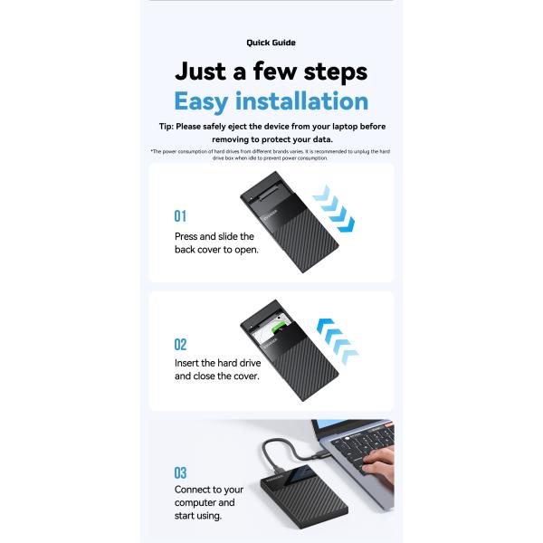 ESSAGER ES-YP02 2.5 Inch SATA SSD HDD External Hard Drive Enclosure with 5Gbps Speed USB 3.0 and Dual-protocol Boost