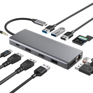 China Silver Portable USB C hub multiport adapter with HDMI 3.5mm Audio Jack for MacBook Pro on sale