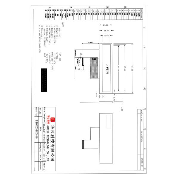 3.8 Inch TFT Display Module 480X76 Resolution 40 PINS RGB Interface Brightness 300c/D
