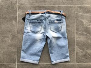 Quality Fashion Ladies Denim Jeans / Light Blue Denim Jeans Belted Push Up Bermuda TW73252 for sale