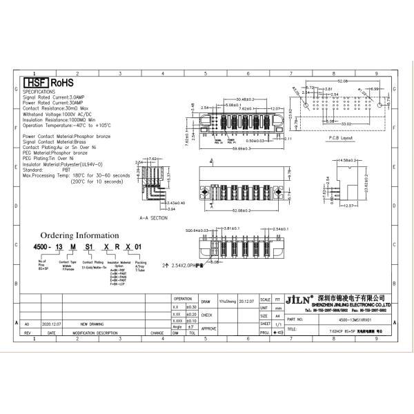 PA9T PBT Card Edge PCB Connector 0.5A 200V 7.62 HCP 8S 5P Right Angle