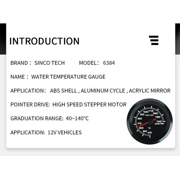 White Backlight LCD Display Coolant Temperature Gauge 16VDC