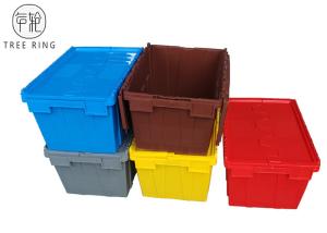 China Colorful No Collapsible Plastic Crate With Attached Lids , Stackable Plastic Storage Bins 600 X 400 X  320 Mm on sale