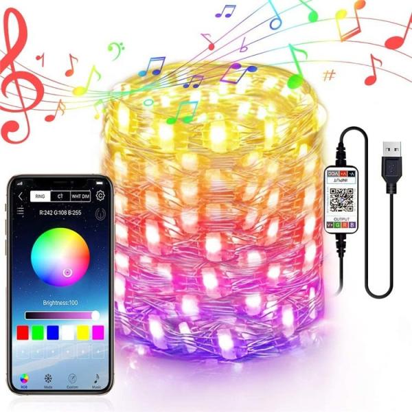 Buy Silver RGB APP Christmas Tree LED Fairy String Lights at wholesale prices