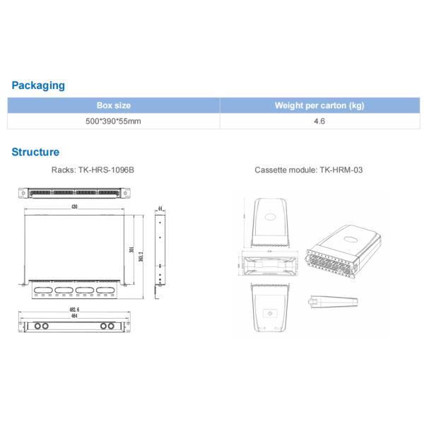 TK-HRS-1096B Height 1U MTP MPO Cassette Patch Panel For Data Center