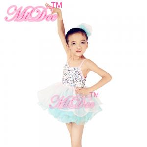 Two Tones Kids Dance Clothes Confetti Sequin Tiered Skirt For Stage Performance
