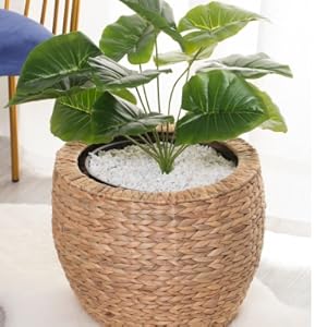 Water Hyacinth Wicker Planter Basket, Small Round Woven Basket For Plants With Metal Pot, Indoor Wicker Plant Pot Eco-Friendly Water Hyacinth Woven