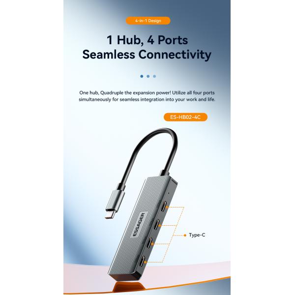 4 in 1 Aliuminium Alloy 4 Ports USB Hub Laptop Type C USB Dock