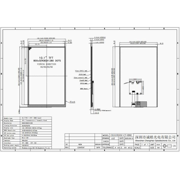 10.1 Inch HDMI Lcd Display 1280x800 IPS TFT Module Support Windows,Linux,Raspberry Pi,Mac Os System