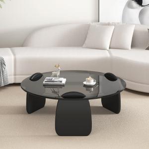 China Exquisite Round Glass Combination Coffee Table With Wooden Leg on sale