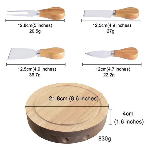 Cheese Tools Round 21.8x4cm Bamboo Cheese Cutting Board And Knife Set