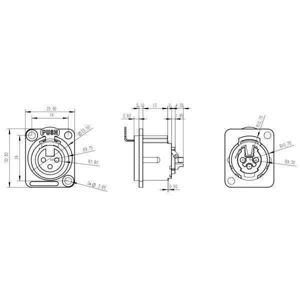 Outdoor XLR 3 Pin Connector D Mounting Female Connector Socket IP40