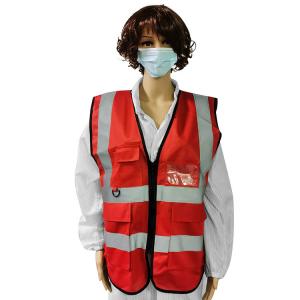 China Unisex Red High Visibility Reflective Safety Vests With ID Pocket on sale