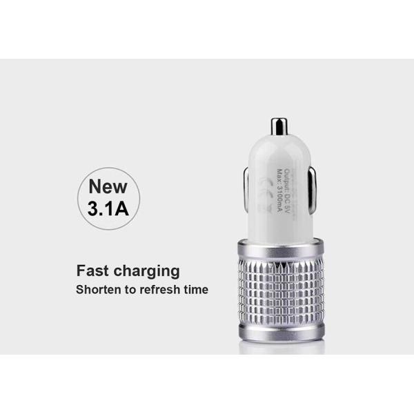 High Glossy Car Charger Adapter Aluminum Alloy Bottom Cover Led, Indicator Fast Charger 3.1A