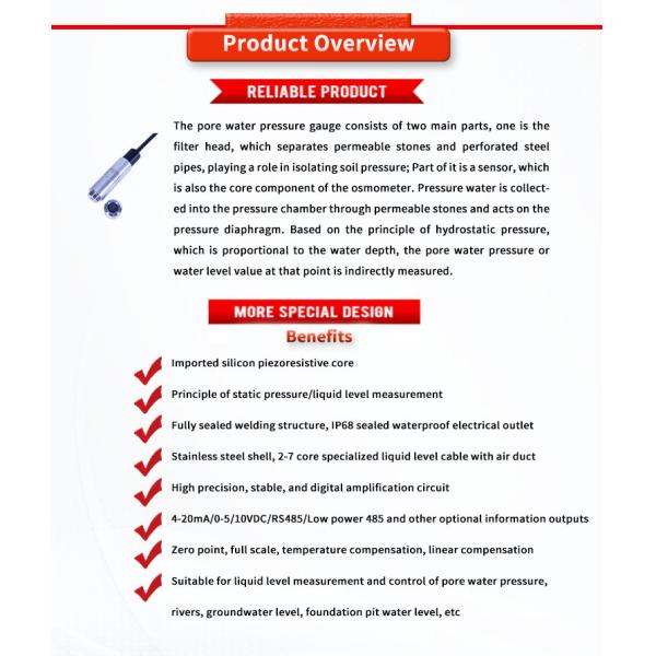 Water Level Measurement UNIVO UBPT500-601TY Pore Pressure Gauge Sensor 0.5-100m Range