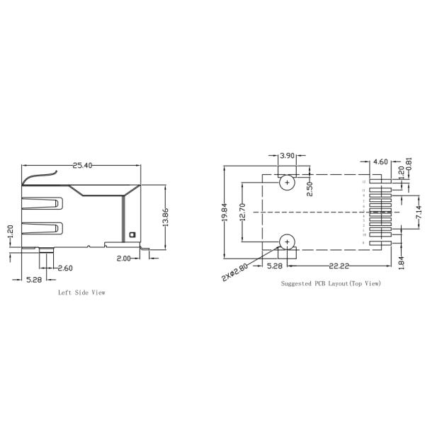 74980111211 SMT RJ45 Connector Magnetic 10/100Base-TX LPJ19619AANL