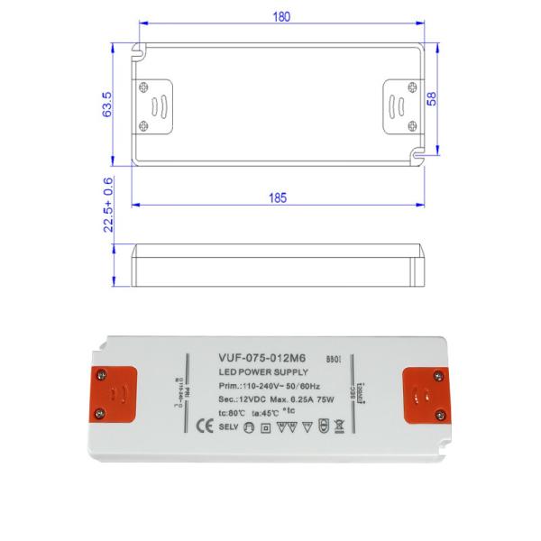 Plastic Case Constant Voltage LED Driver 12V 75W Power Supply For Strip Light