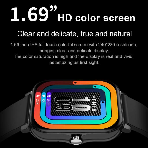 Vibration Remind Smart Sport Watch Full Touch Body Temperature Monitor IPX7 Waterproof
