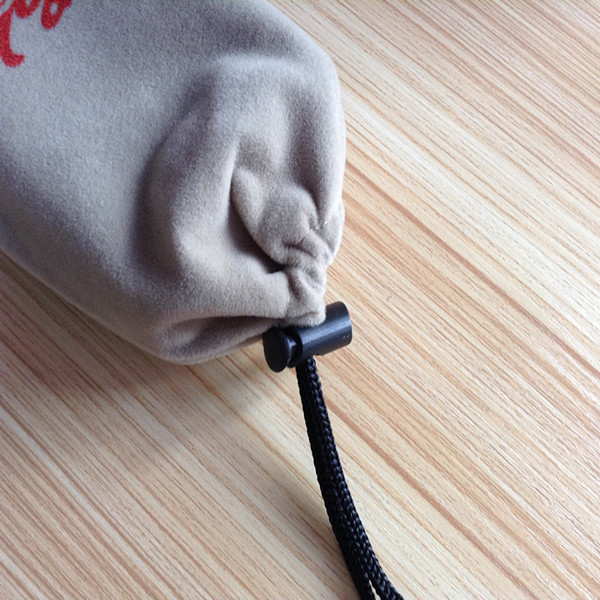 Grey Soft One Side Velvet Drawstring Bag With A Snap Button Packaging Pouch