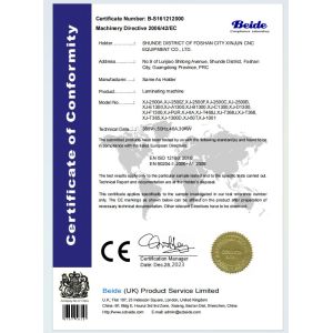 SHUNDE DISTRICT OF FOSHAN CITY XINJUN CNC EQUIPMENT CO.,LTD Certifications