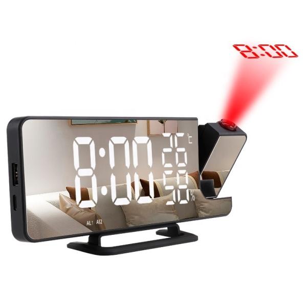 Buy LED Digital Temp And Humidity Meter With Radio And Digital Projection Alarm Clock Black And Silver at wholesale prices