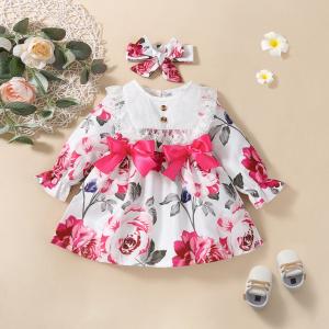 Quality 120cm Children Polyester Peony Flower Long Sleeve Lace Dress For Toddler Children for sale