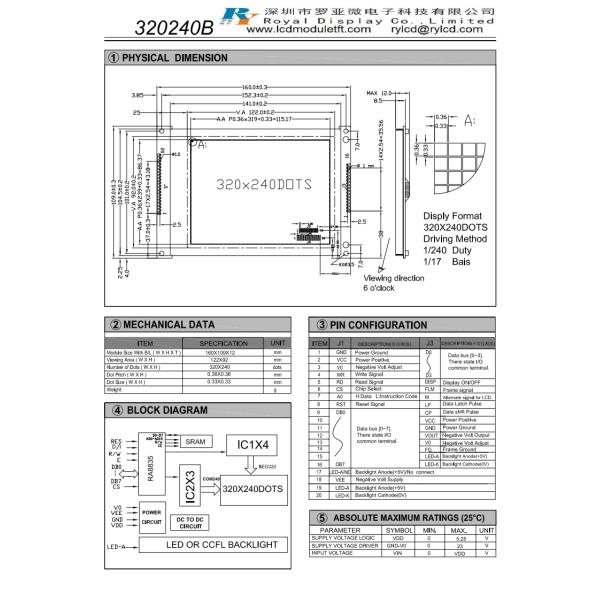 FSTN Gray Graphic LCD Display 320X240 FPC Soldering Monochrome LCD Monitor
