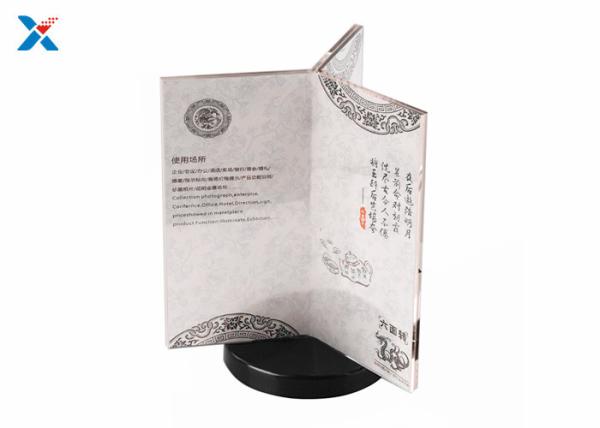 Buy Six Sided Rotatable Acrylic Sign Holders Leaflet Display Stand With Round Base at wholesale prices
