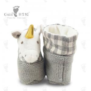Quality Grey Soft Cute Plush Baby Shoes Infant White Unicorn Head Baby Boy Shoes for sale