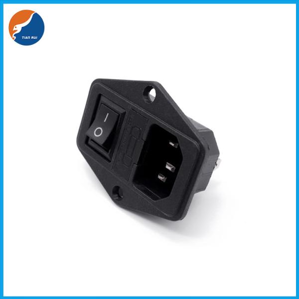 Buy R14-D-1KB1 Rocker Switch Connector Plug 10A 250V IEC 3 Pin C14 Inlet AC Power Socket with 5x20 fuse Holder at wholesale prices