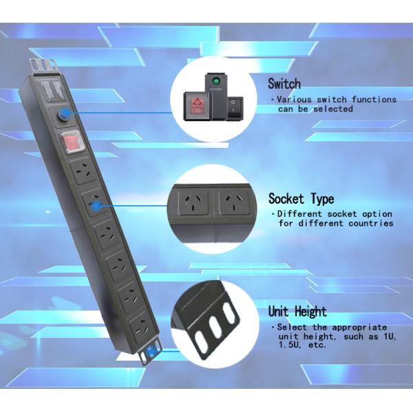 Wholesale 16A 8-Way Metered High Power Rack PDU for Data Center Server Cabinets Australia Type Made of Durable Aluminum Alloy