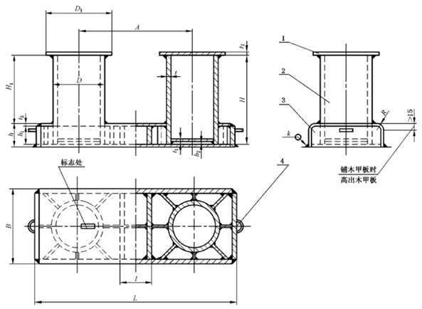 GB/T 554-2008 Type A Ship Wide Base Double Bitts Mooring Bollards Ship Mooring Equipment