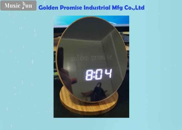 Buy 5V Input Round Bamboo Mirror With Clock Display And LED Compensate Light at wholesale prices