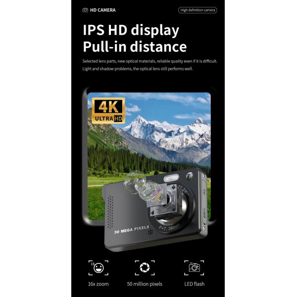 Compact Digital Camera Camcorder Point And Shoot 4K Ultra HD 44MP