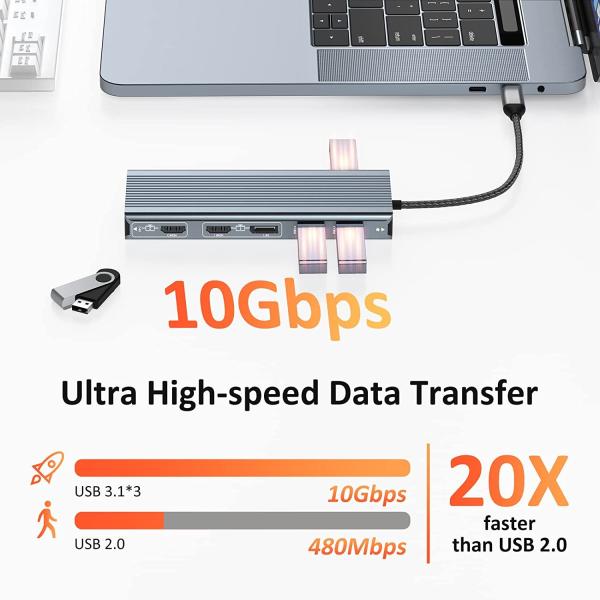 Data Transfer Speed Up To 5/10Gbps Thunderbolt Laptop Connection With 85/100W Power Delivery For Powerful Performanc