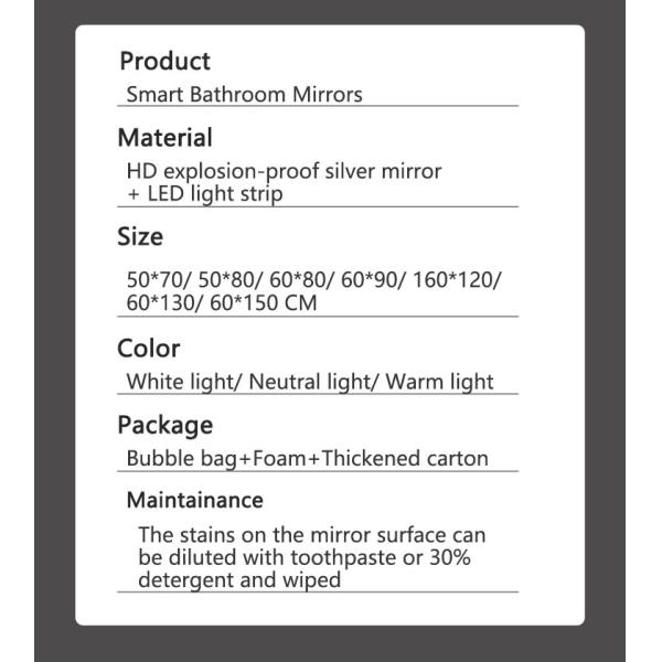 Silver Lenses Material Touch Control Led Retail Beat-room Mirror for Home Bathroom