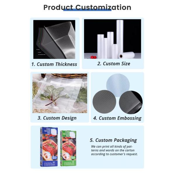 Food Saver Custom Transparent Embossed Plastic Packaging Vacuum Sealer Bag Roll