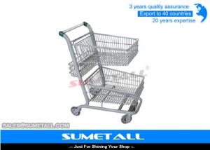 Metal Double Basket Shopping Cart , 2 Basket Shopping Trolley For Supermarket