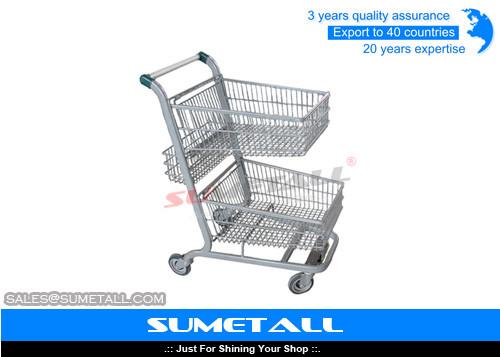 Buy Metal Double Basket Shopping Cart , 2 Basket Shopping Trolley For Supermarket at wholesale prices